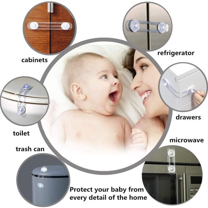 RUIJIE - 4 Bloqueurs Placard Sécurité Enfant - Verrou Ajustable Pour Tiroirs & Portes