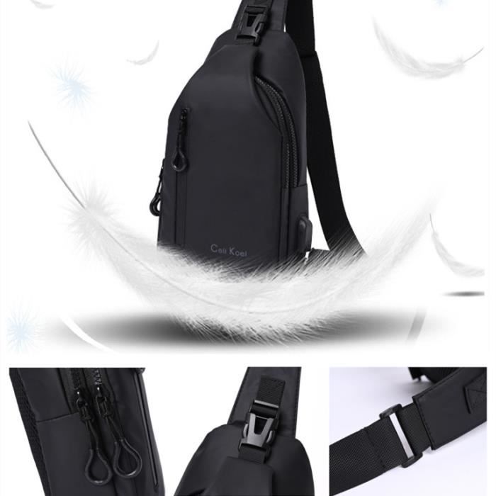 Sacoche Homme Bandouliere Imperméable Léger Sac de Poitrine Homme avec Port  de Chargement USB Saccoche Noire Homme pour Loisir