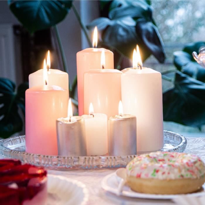 Lot De 4 Bougies Risthò - Cire Lavande, Diamètre 7 Cm, Hauteur 15 Cm - Durée 85h - Sans Fumée, Pour Restaurant & Décoration