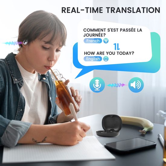 Ecouteur Traducteur Instantané Avec 150+Langues, Bluetooth 5