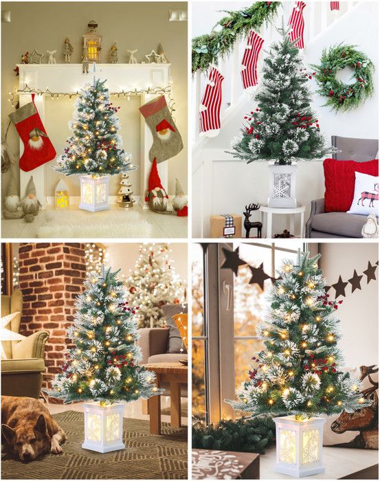Sapins De Noël Artificiels De 90 Cm Avec 78 LED Blanc Chaud Fonctionne Avec Piles 8 Modes Reglables Sapin De Noel Avec Branches Denses Baies Rouges Et Base Vintage 85416268