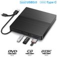  Lecteur CD/DVD Externe, Graveur DVD/CD Externe USB 3.0 et Type-C, Ports USB, Slot SD/TF, Ultra-Mince Portable, External Drives pour-0