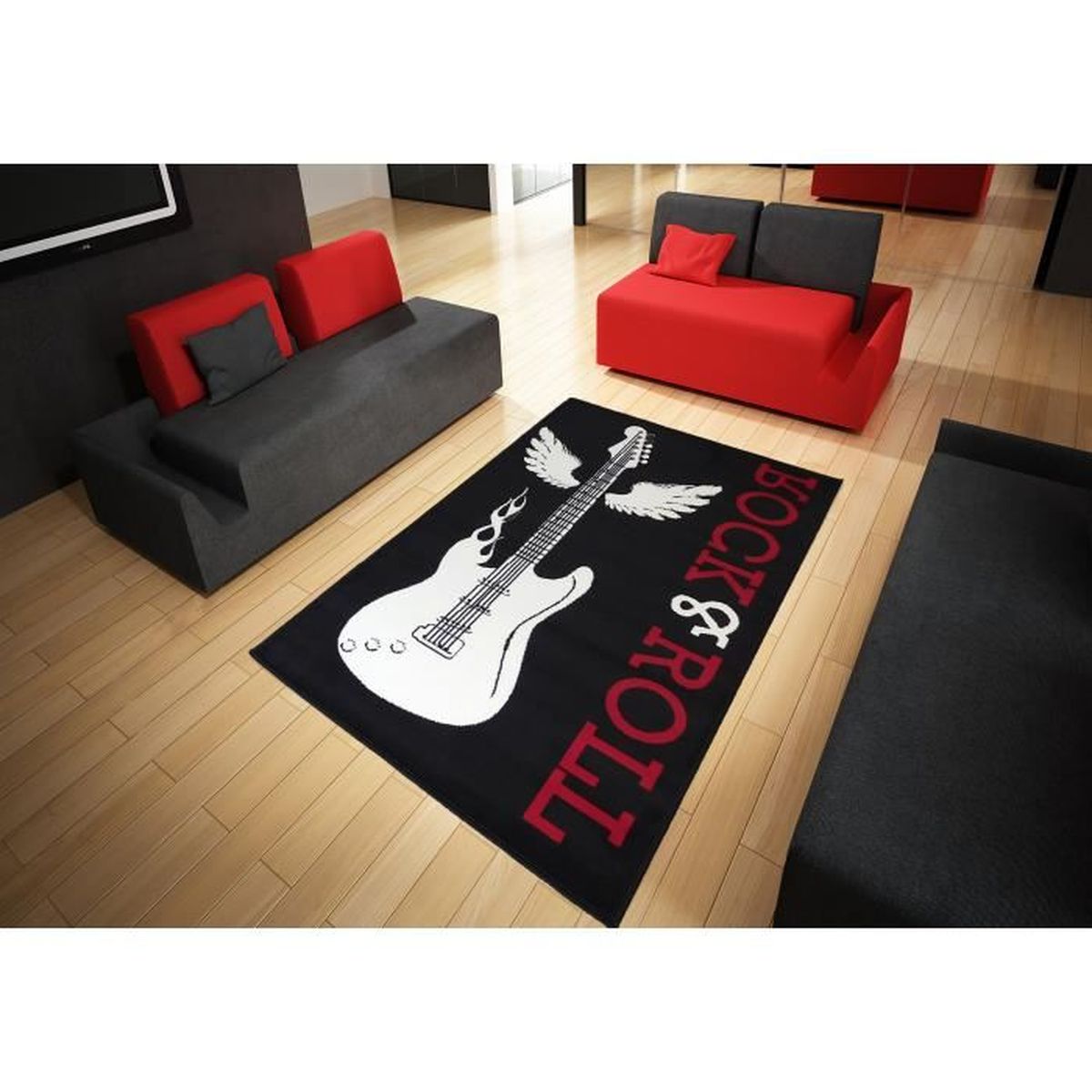 Tapis Salon Rock Roll Guitare Noir Debonsol 120x170cm Achat Vente Tapis Cdiscount
