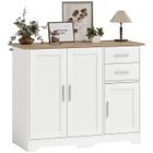 Buffet - HOMCOM - 2 tiroirs, 3 portes et étagère réglable - panneau de particules et MDF - 100x40x78cm - blanc et bois naturel