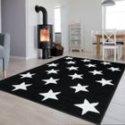TAPISO Luxury Tapis de Salon Chambre Ado Design Moderne Noir Blanc Motif Etoiles Fin Très Doux 250 x 300 cm