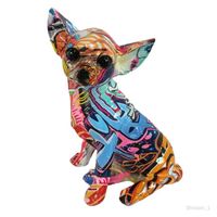 Graffiti Chihuahua Chien Sculpture Animal Statues Art Figurines Décoration de La Maison pour Salon Chambre Graffitis alphabétiques