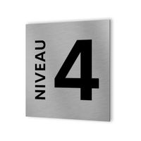 Panneau numéro d'étage - Format 20 cm x 20 cm en Dibond Aluminium brossé - Numéro :  Niveau 4