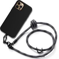 Coque Cordon pour iPhone 12 Pro Max - Silicone Antichoc Noir avec Cordon Robuste Gris