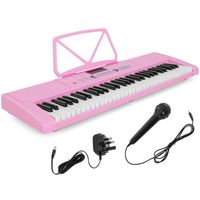 DREAMADE Piano Numérique 61 Touches Clavier Electrique avec Ecran LCD, 2Haut-Parleurs, Microphone, Casque, Pupitre, Rose