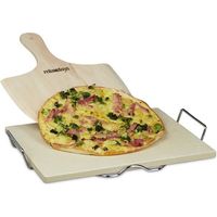 Relaxdays Pierre à pizza 1,5 cm épaisseur cuisson au four avec spatule en bois pour pizza et flammeküche HxlxP: 7 x 43 x 31,5 cm,