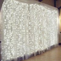 3m * 3m LED rideau lumineux Guirlande lumineuse LED cascade glace bande lumière mise en page de fond décoration de mariage Blanc