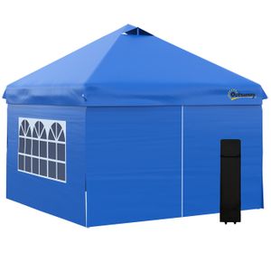 TONNELLE - BARNUM Tonnelle pop-up - Outsunny - 3x3 m - 4 parois latérales amovibles - fenêtres - sac de transport à roulettes - bleu