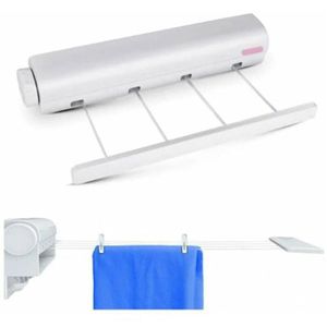 Étendoir à Linge Mural Rétractable Double Corde - Longueur Max 5,2 M - Charge 30 Kg - Pour Intérieur/extérieur (blanc)
