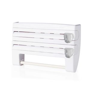 Support Mural Distributeur De Film Alimentaire Et Papier Aluminium – Avec Porte-serviettes Et Rangement Bouteilles - 4