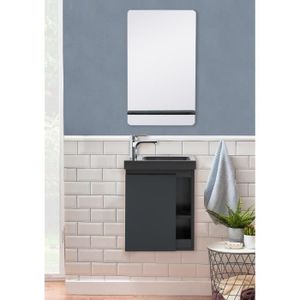 LAVE-MAIN Meuble lave-mains noir vasque noire HAMPTON avec miroir