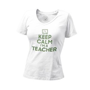 T-SHIRT T-shirt Femme Col V Keep Calm I'm a Teacher Métier Professeur Enseignant Maitre