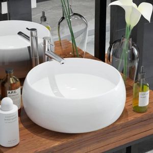 LAVABO - VASQUE Lavabo salle de bain - Vasque à poser Evier ronde Céramique Blanc 40 x 15 cm - OVONNI - A poser - Rond