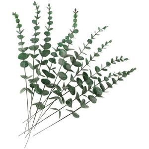FLEUR ARTIFICIELLE Lot de 10 feuilles d'eucalyptus artificielles - Tige réaliste - Pour bouquet de mariage, décoration d'intérieur   (gris vert)