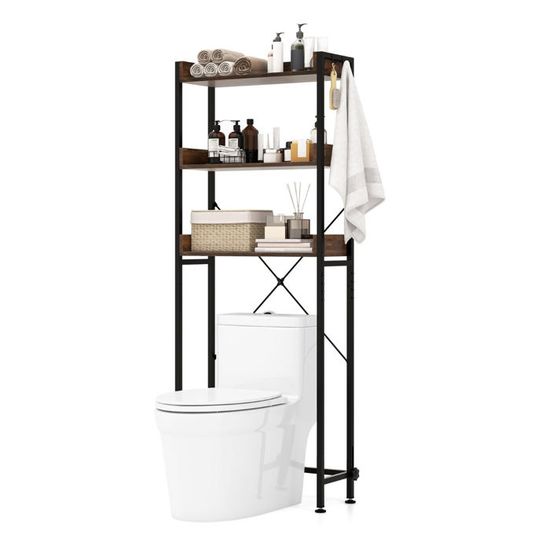 Étagère De Toilette 3 Niveaux WPT - Acier Inoxydable Noir - Rangement Salle De Bain