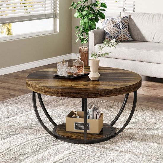 Tribesigns Table Basse de 100 cm Moderne avec Plateau En Forme De Fleur Marron Et Noir