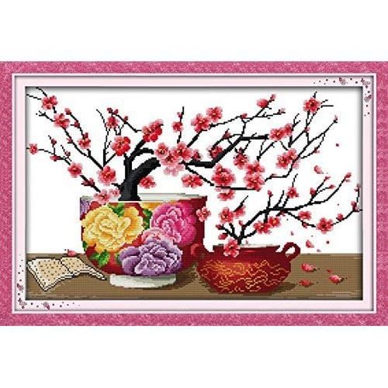 Kit Broderie Debutant Wingkin Adultes Broderie Point De Croix Kits Père Noël Et Chevaux DIY Débutant Canevas Point De Croix Kit 11CT Toile Pré-imprimé Noel Décoration De La Maison (40x50cm Point De