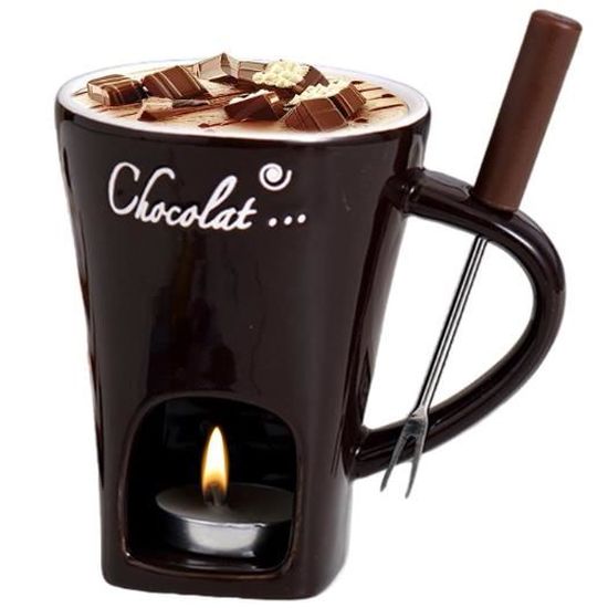 Tasse à Fondue Au Chocolat ZHUMCCY En Céramique Avec Fourchette Et Bougie - Parfaite Pour Chocolat, Fromage Et Caramel