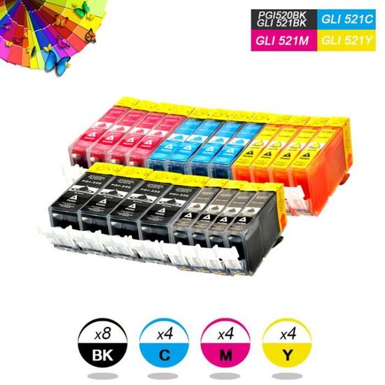 Lot De 10 Cartouches D'Encre Compatibles Canon CLI-521/PGI-520 - Cyan