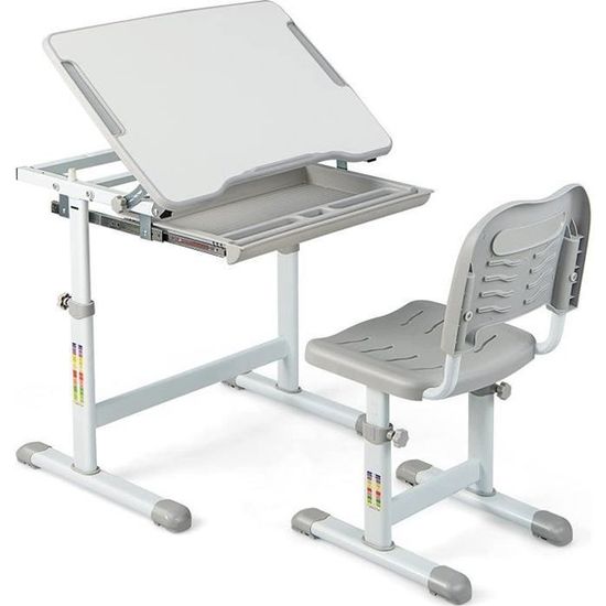 DREAMADE Table Enfant avec Chaise,Bureau Enfant en Bois avec Chaise Ergonomique&Plateau Spacieux,Table d'Activités et Chaise pour Garçons Filles (Blanc