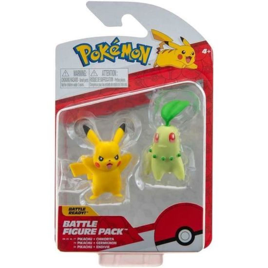 Jeu de figurines Pokémon Battle - Pikachu et Germignon - JAZWARES - Pack de 2 - Jaune et Vert