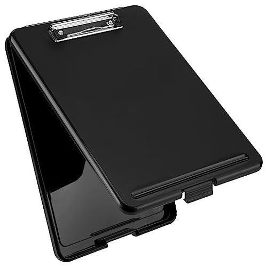 Porte-bloc Avec Rangement Et Calculatrice Intégrée - Plastique Renforcé, Ouverture Latérale, Compartiment Stylos - 5
