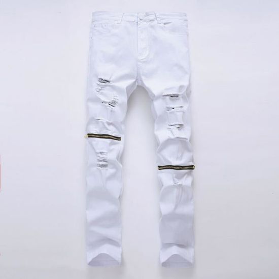 Jeans slim blanc dechire hot sale