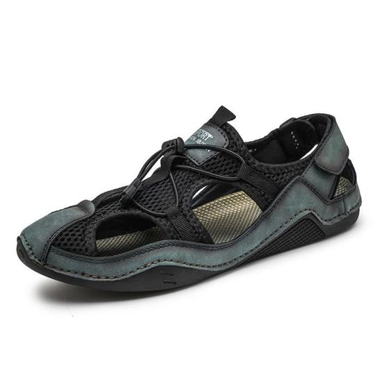 Sandales Homme En Cuir Bout Fermé - Respirantes, Confortables - Pour Été, Marche - 6
