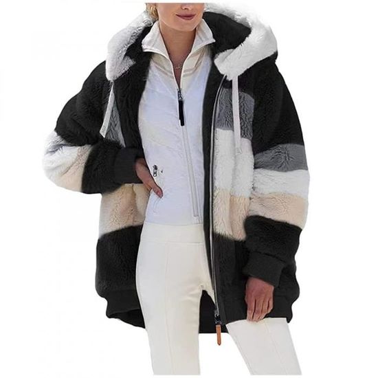 Veste Polaire Femme Réversible - Sherpa Doublée, Coupe Ample, Col Montant - Chaud Et Confortable Pour Automne/Hiver