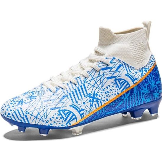 Chaussures Football Crampons Hautes Enfant/Adolescent – Crampons Antidérapants Terrain Souple/Humide – Cuir PVC Souple