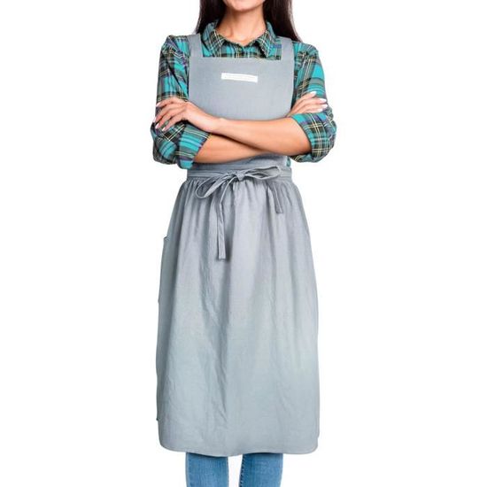 TABLIER JAPONAIS UNI EN COTON ET LIN PÉTROLE : Tablier