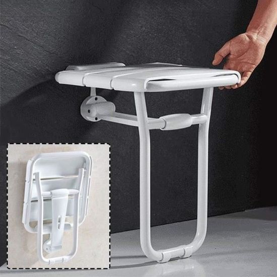 Chaise Pliante Murale En Bois Massif Blanc - Tabouret De Douche Rabattable, Banc D'Entrée Et Siège à Chaussures Pratique