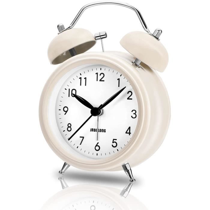 Réveil à double cloche analogique à quartz sans tic-tac Mini horloge mignonne 