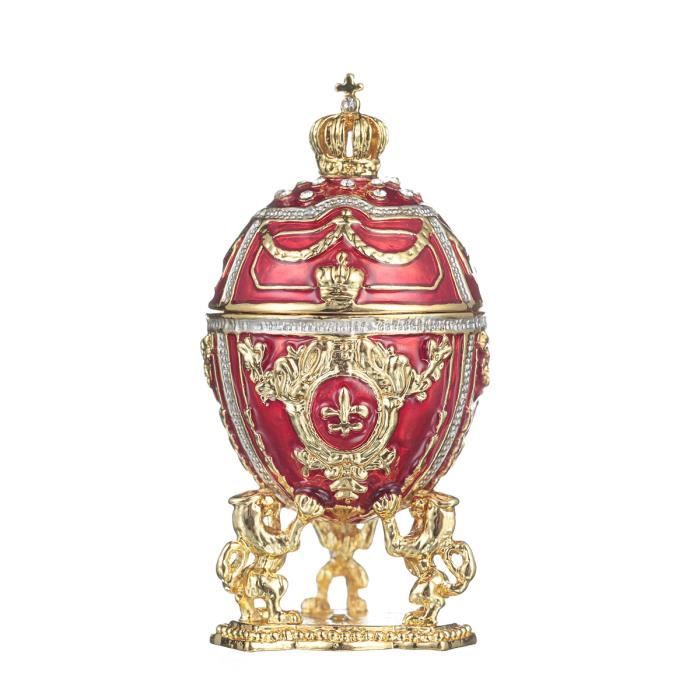 danila-souvenirs Œuf à la Fabergé - boîte à bijoux avec des lions et couronne 7,5 cm, rouge