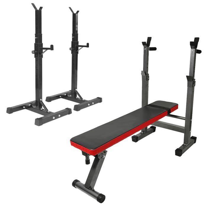 YIS Banc de Musculation Pliable Réglable Home Gym avec avec Support pour Haltère - Noir/Rouge (Charge Max. 200kg)
