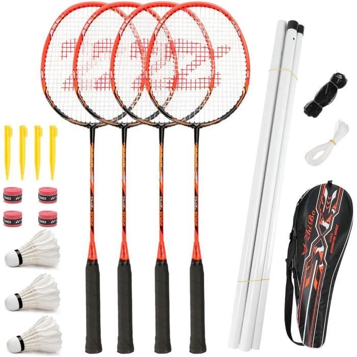 Fostoy Set de Badminton, Raquettes de Badminton avec 4 Raquettes de Badminton et 3 Volants,Ensemble Complet de Badminton Extérieur a