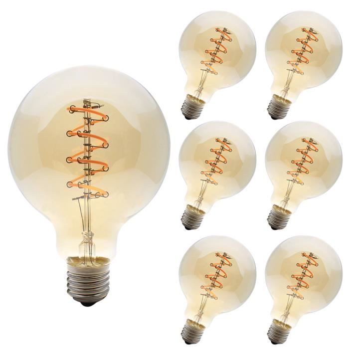 6 Pack E27 Ampoule de Edison G95 Ampoule Retro 4W Dimmable LED Vintage 400LM Jaune Chaud 2200K Lampe Edison AC220V