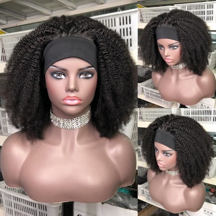 16'' Afro crépus bouclés perruque 180% densité cheveux humains bandeau perruque court bouclés pleine Machine fait perruque