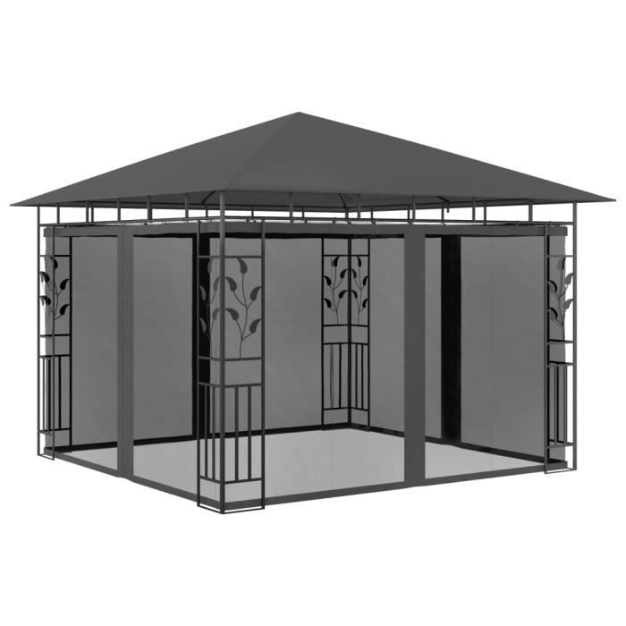 Belvédère Chapiteau de jardin Tonnelle BARNUM avec moustiquaire 3x3x2,73 m Anthracite 180 g-m²