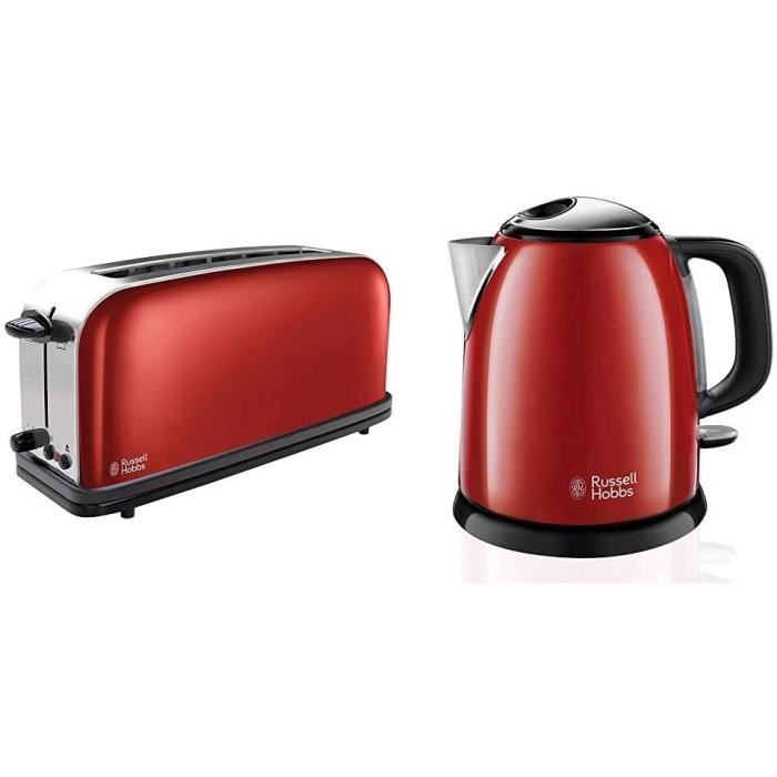 Russell Hobbs Set Petit Déjeuner Bouilloire et Grille Pain Toaster Baguette Colours Plus Rouge - 24992-70 et 21391-56