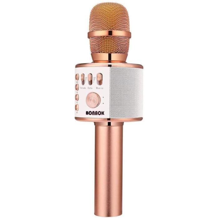 BONAOK Microphone sans Fil Karaoké, Microphone Bluetooth Lecteur Enregistreur Mini Karaoké Enfant Fête Familial pour Appareil Intell
