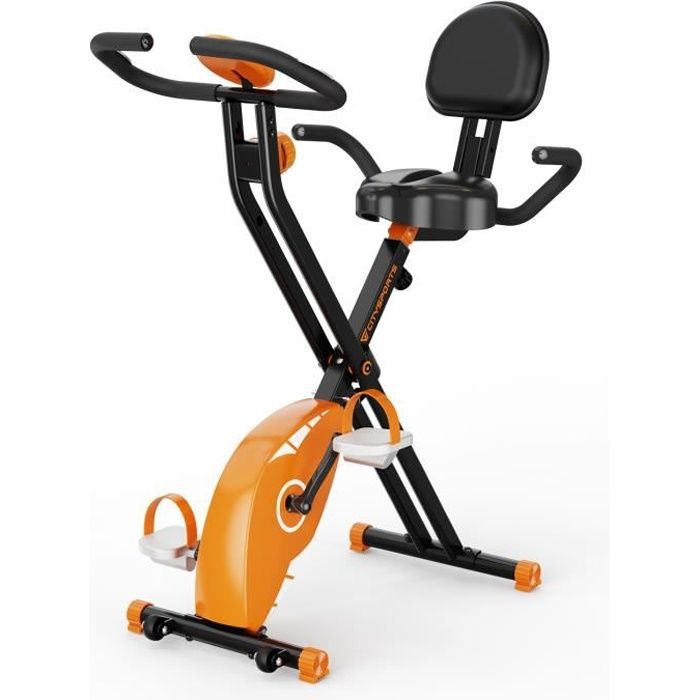 Citysports Vélo de Fitness Vélo d'Appartement Pliable avec Dossier, Vélo d’exercice avec 8 Niveaux de Résistance, Ecran LCD