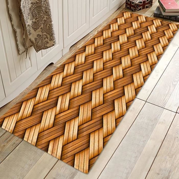 YOSOO tapis de sol antidérapant Tapis de porte à motif de tissage en bambou Tapis de sol absorbant antidérapant pour salle de