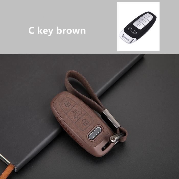 Coque clé,Voiture Daim Étui À Clés En Cuir Housse Sac Pour Audi Q3 Q5 Q8 Q7 Sline C5 C8 A4 B6 B7 B8 B9 TT 80 S6 - Type C key brown