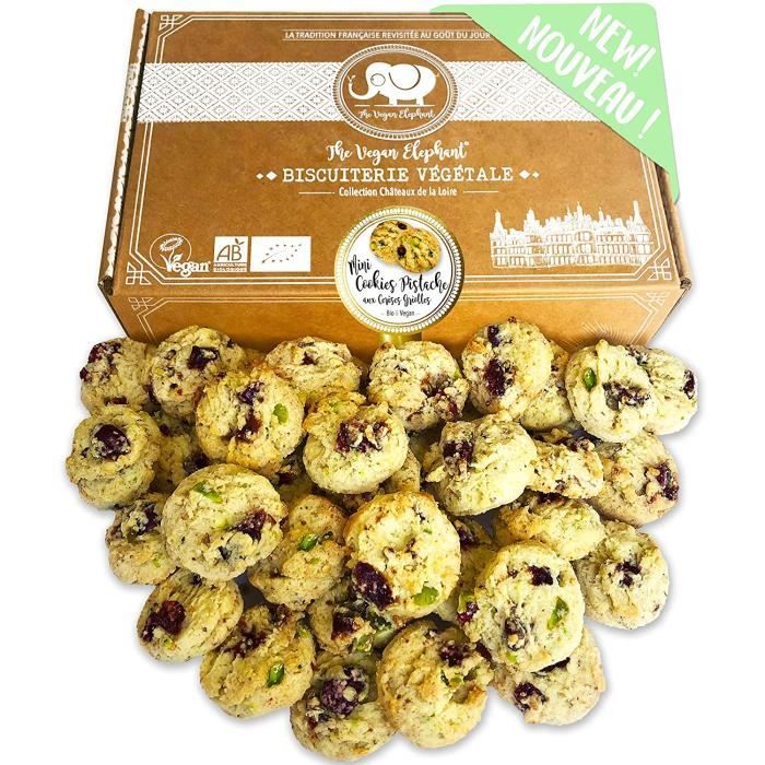 Mini Cookies Bio & Vegan Pistache aux Cerises Griottes Fabrication Française et Artisanale. 300g