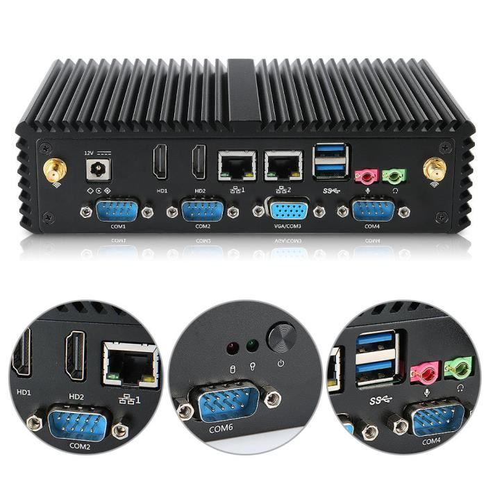 Dioche Mini PC Mini ordinateur industriel 6COM 300 Mbps double bande WIFI double cœur Mini ordinateur hôte pour Intel i7 4500u